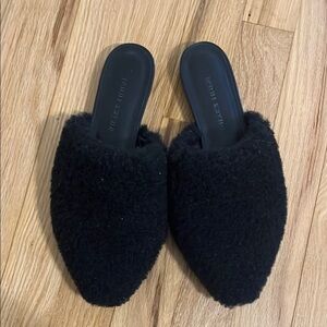 Jenni Kayne Black Shearling Mules Sz 37